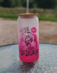 Boo You Horror Scream Ghostface Frosted Glass Cup Can Tumbler