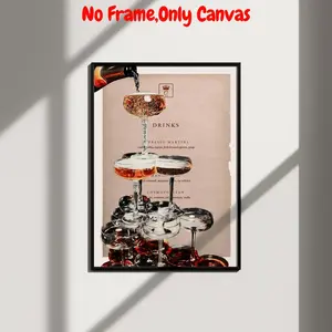 Champagne Bar Cart Pattern Unframed Painting, Modern Canvas Wall Art, Canvas Prints, Art Wall Decoration, Wall Decor for Home Living Room Bedroom, Home Decor, Room Decor, Ornaments