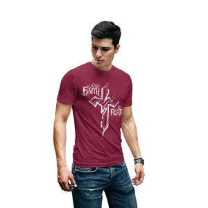 Faith Over Fear Christian T-Shirt For Men & Teens Hand Drawn Tribal Cross Design Fitted Short Sleeve Crew Neck Summer Casual Style US 100% Cotton Oeko-Tex Certified