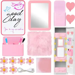 18 count  Locker Accessories Kit  to School Locker Decorations Supplies for Girls Includes Whiteboard Mirror Organizer Markers Hook Rug String Lights Sticky Notes and Cute Flower