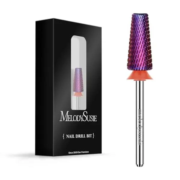 MelodySusie Professional 5 in 1 Nail Drill Bits, 3/32'' Carbide Tungsten Multi-Function, Suitable for Manicure Pedicure Cuticle Gel Polishing, Purple, Fine