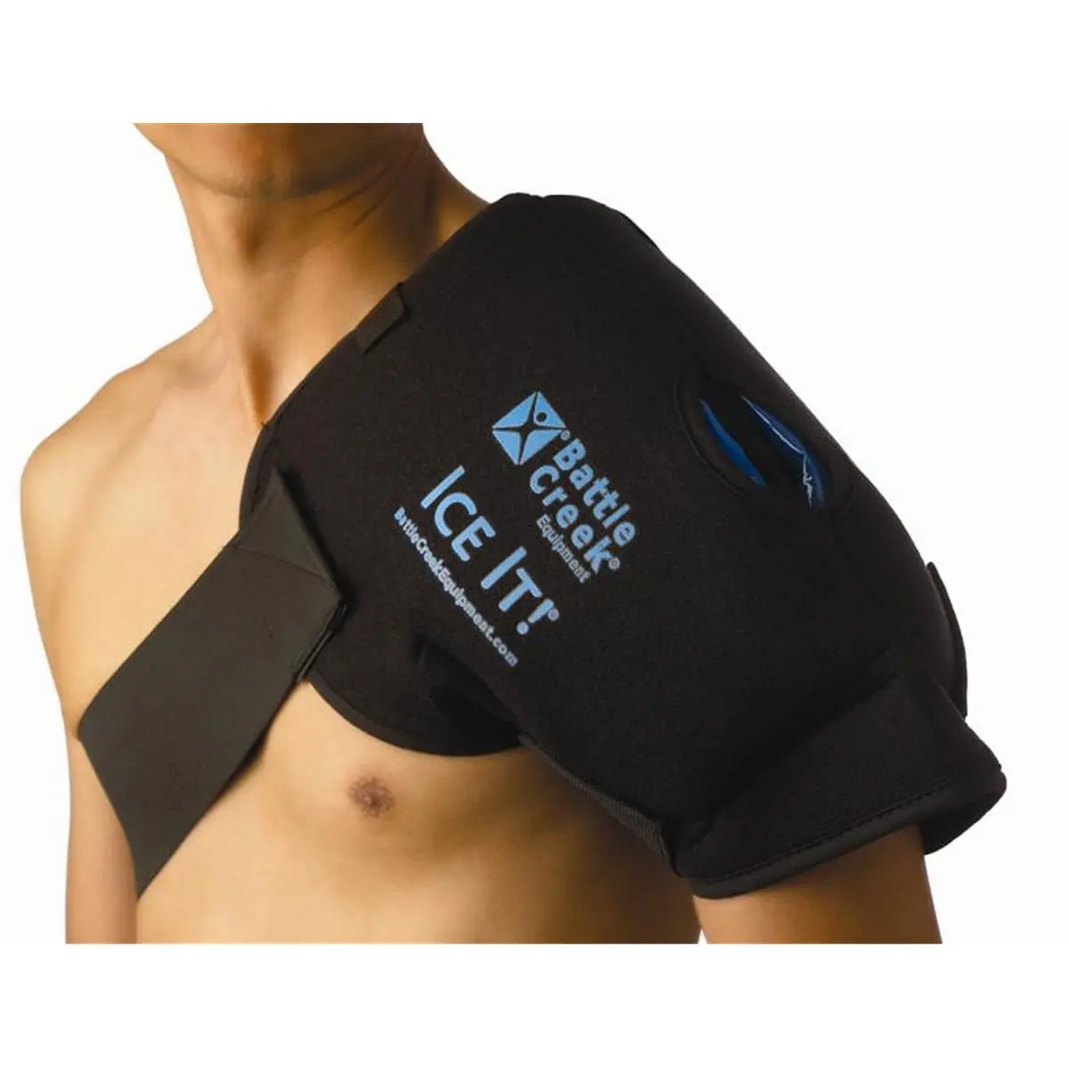 Battle Creek Cold Shoulder Support - Wearable Cold Pack with 2 Reusable 6x12 in Flexible Ice Packs, Plush Latex-Free Foam Wrap, Customizable Compression for Hands-Free Use, 6X12 Inches, Tie, Adjustable