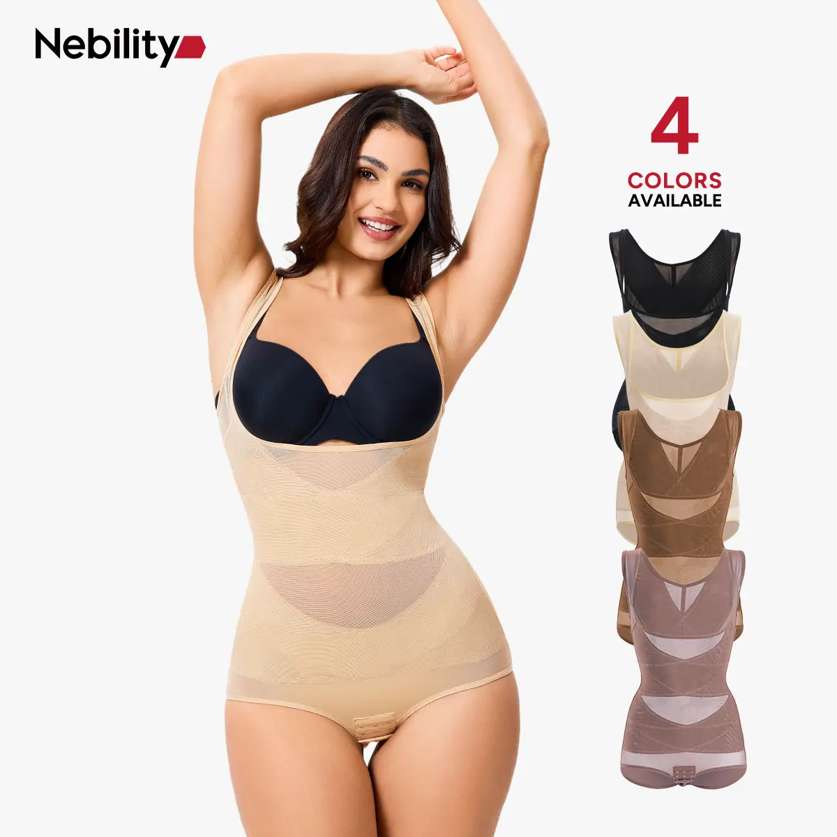 Nebility Women's 3 Piece Basic Comfort Minimalist Compression Tummy Breathable Mesh Fabric Butt Lift Invisible Sleeveless Womenswear Shapewear Shaper Clothes Shapewear Set Postpartum Cincher Black Compression Brown