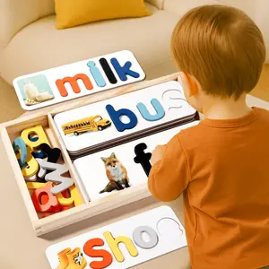 Boxed Letter Building Blocks, Parent-Child Game, Halloween & Christmas Kids Gift, Alphabet Matching Color Sorting Board, Vocabulary Learning Tool, Preschool Alphabet Tool