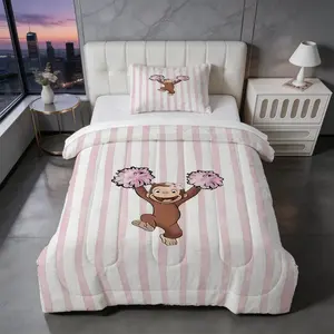 2/3 Piece Monkey George Comforter Set, 1 Comforter + 1/2 Pillowcases, Cute Cartoon Monkey Cheerleader Diving Bedding, Kids Bedroom Decor for Girls Boys Teens, Ideal Gift for Curious George Fans