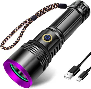 WINDFIRE 365nm UV Flashlight, Rechargeable Blacklight Flashlights with LCD Display, Powerful Purple Light Light for Pet Urine Detection, Scorpions, Resin Curing, Blood Tracking, Uranium Glass, AC Leak