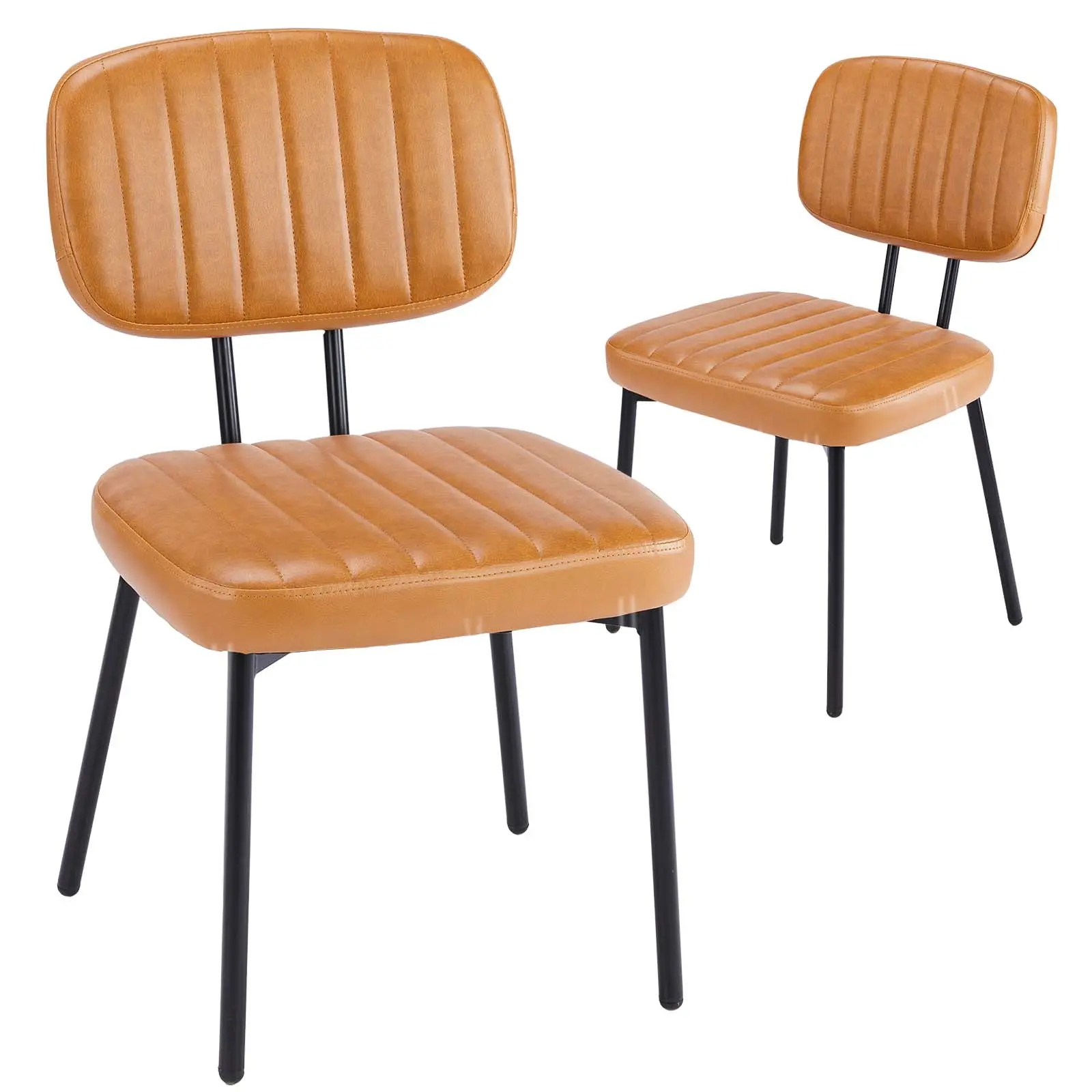 【Deal】Sweet Furniture Mid Century Modern Upholstered Dining Chairs with Faux Leather Cushion Seat & Metal Legs for Kitchen, Living Room leisure sofa
