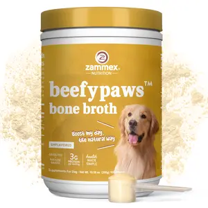 Zammex BeefyPaws Bone Broth Powder for Dogs & Cats, 300g Grass-Fed Protein Powder, USA-Made, Pet Supplements for Fur, Joint, Gut & Immunity Health