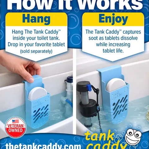 Toilet Tank Tablet Holder with Patented Soot-Trapping Reservoir