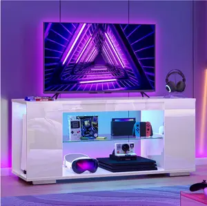 47'' TV Stand for TVs up to 55", Gaming Entertainment Center with LED Lights, White/ Marble White/  Marble Black/  Black