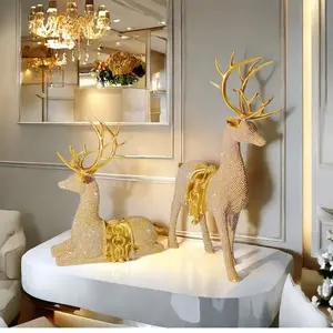 Christmas Reindeer Figurines Set, Elegant Resin Craft Deer Statues Decorations Floor Standing Style Ornament for Christmas Thanksgiving New Year & Halloween Home Studio Living Room