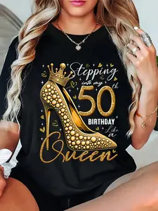 100% Cotton 50 Year Old Gifts High Heels Stepping Into My 50th Birthday T-Shirt