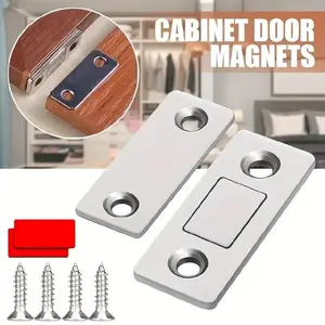 Ultra-Thin Magnetic Door Catch Closer , Strong Adhesive Cabinet Door Magnets,Stainless Steel Drawer Magnet Catch for Sliding Door Closure Kitchen Cabinet Closer Cupboard Closet Door Magnetic Latches Hardware Magnetic Door