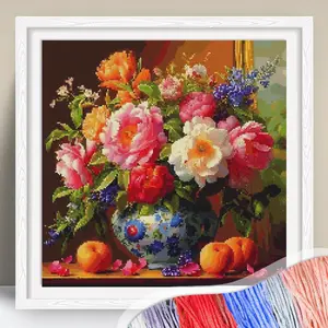 Flower Pattern Cross Stitch Kit, 11CT Cross Stitch Printed Canvas, DIY Cross Stitch Kit for Home Wall Decor, Cross Stitch Supplies, Embroidery Patterns