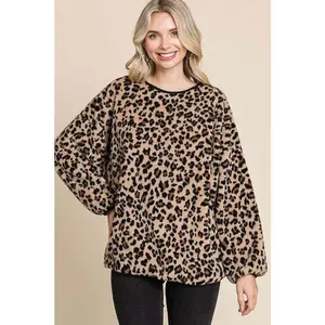 Culture Code Leopard Faux Fur Round Neck Top