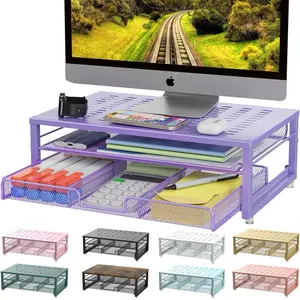Computer Monitor Stand Riser, office organizer with Drawer, Office Organizers Storage for Classroom Office Supplies (Purple)