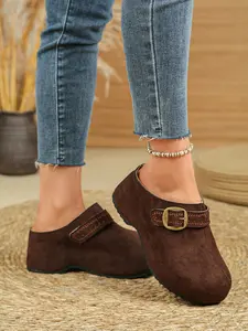 Style Mules, Embroidered Buckle Slip-Ons, PU Upper, Rubber Sole, Spring Summer Retro Casual Slippers for Women