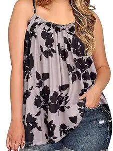 Plus Size Women's Summer Fashion Floral Leaf Pattern Pleated Casual Daily Vacation Style Boho Halter Top, Stylish & Comfortable Design Sleeveless Bohemian Tank Top, Elegant bohemian sleeveless
