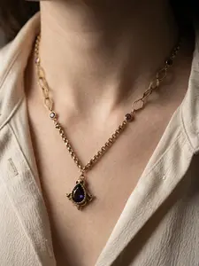 A fashionable vintage teardrop-shaped necklace adorned with amethyst, suitable for daily wear, vacation dates, and other occasions, and also a delightful and exquisite little gift, Elegant Necklace