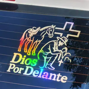 Dios Por Delante Car Decal Western Cross Jesus Vinyl Sticker Religious Auto Accessory Waterproof Easy Install Durable Material for Car Exteriors decal sticker  Christmas gift