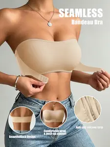 Women's Wireless Front Closure Anti-Slip Bandeau, Integrated Silicone Grips Stay Secure, Seamless Medium Support, High Elastic No Digging, No Slipping All Day Bras