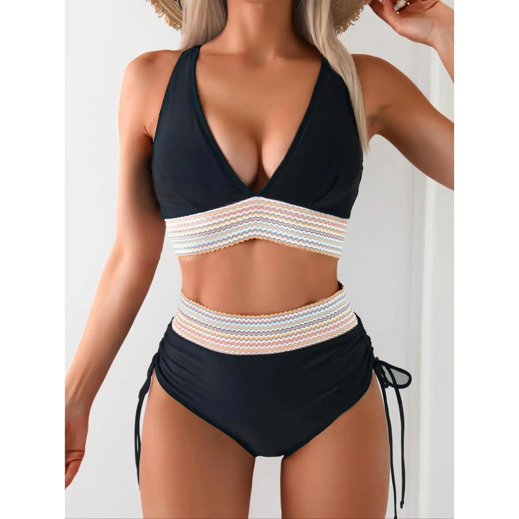 Women's 2-Piece Colorblock Bikini Set - Casual Fashion Chic Swimwear for Beach Holiday, Sea Vacation, All Seasons
