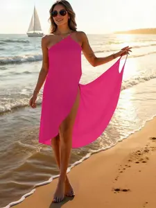 Women's Summer Berry Sexy One-Piece Beach Cover-Up Dress, Casual Sleeveless Party Vacation Style Bikini Wrap, All Seasons, Swimsuit Cover Ups, Swimwear Coverups, Swimsuit Coverup