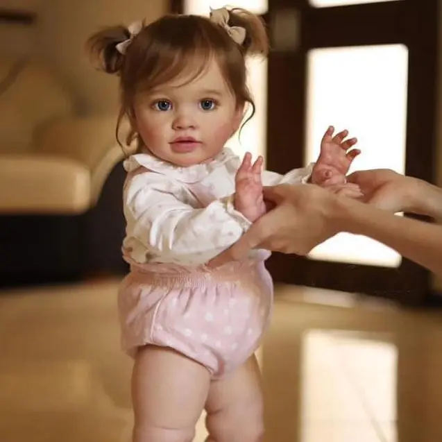 26in Handmade Lifelike Newborn Doll Complete Set - Silicone Vinyl Soft Body, Hand-Planted Brown Hair, Painted Veins, Birth Certificate, White Shoes, Socks - Collectible Toy Soft Doll for Girls, Kids Birthday Gift, Reborn Baby Doll