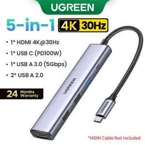 UGREEN USB C Hub 5 in 1 Multiport Adapter（HDMI Cable Not Included) Revodok 105 4K HDMI, 100W Power Delivery, 3 USB-A Data Ports, USB C Dongle for MacBook Pro/Air, iPad Pro, iMac, iPhone 16 Pro/Pro Max, XPS, Thinkpad,#SummerVibes,mothersdaygift