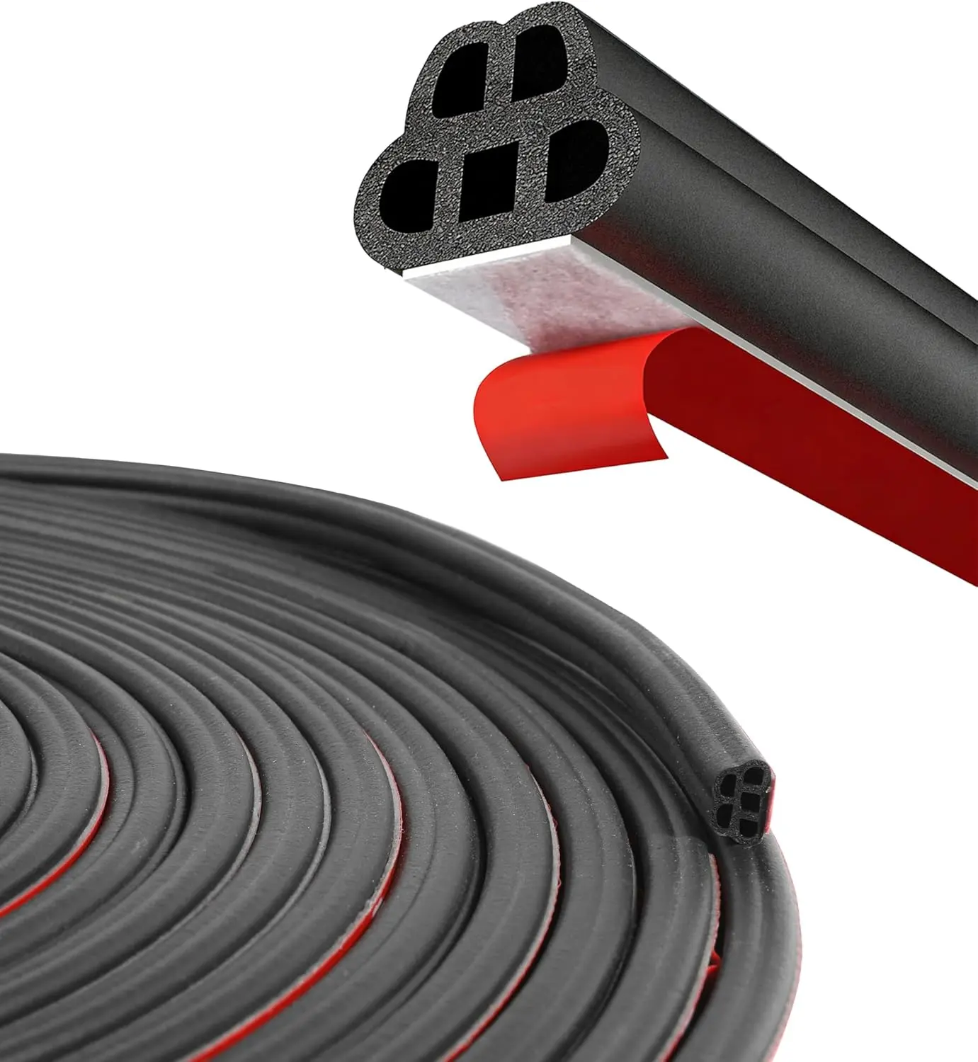 52.5Ft Pre-Cut Holes Self-Adhesive Universal Fit Car Door Rubber Seal Strip Roll, Double-Layer Auto Accessories for Door Sealing, Replacement Soundproofing Weather Stripping for Truck, RV
