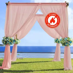 Dusty Rose Chiffon Drape Curtain, Durable Flame Resistant Backdrop Panel Ceiling Decoration With Rod Pocket 5ftx14ft