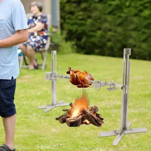 53 Inch Electric Rotisserie Grill Kit, 25W 360° Rotatable Stainless Steel Electric BBQ Grill Height Adjustable Camping Rotisserie Grill Outdoor Picnic Cooker Grill, 88lbs Bearing Capacity Barbecue Travel Birthday