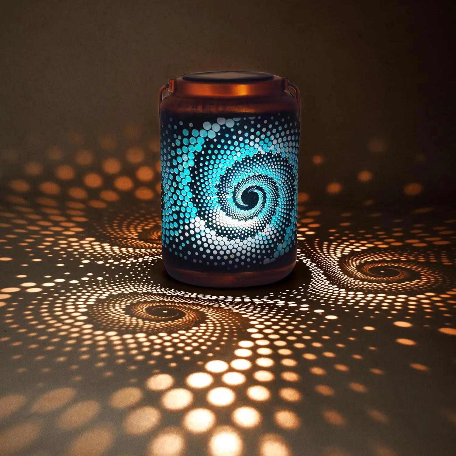 YISITEONE Mosaic Bohemian Outdoor Solar Lanterns, Waterproof Blue Table Lights, Turkish Moroccan Decorations for Garden Patio Yard Lawn Front Porch, Birthday Gardening Gifts for Women Mom Grandma