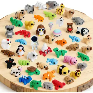 50PCS Mini 3D Printed Animal Figurines Bulk, Articulated Fidget Toy Mystery Set, Small Animal Figures for Kids Classroom Rewards, Favors, Stocking Stuffers Gifts (50)