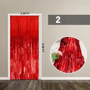 2 Pack Foil Curtain Backdrop Red Metallic Tinsel Fringe 3.28x6.56 ft Party Decorations for Birthday Wedding Engagement Baby Shower Bachelorette Christmas Holiday Celebration Banners Set