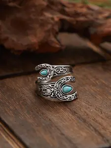 Boho Style Turquoise Decor Cuff Ring, Gifts for Her, Vintage Adjustable Open Ring, Fashion Jewelry Accessories for Women & Girls for Party, Daily Decor, Women Gifts