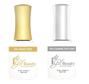 iGel Beauty Dual Gel Base Coat & No Cleanse Top Coat - Smooth Application & Lasting Finish - 15 mL Each - Made in USA
