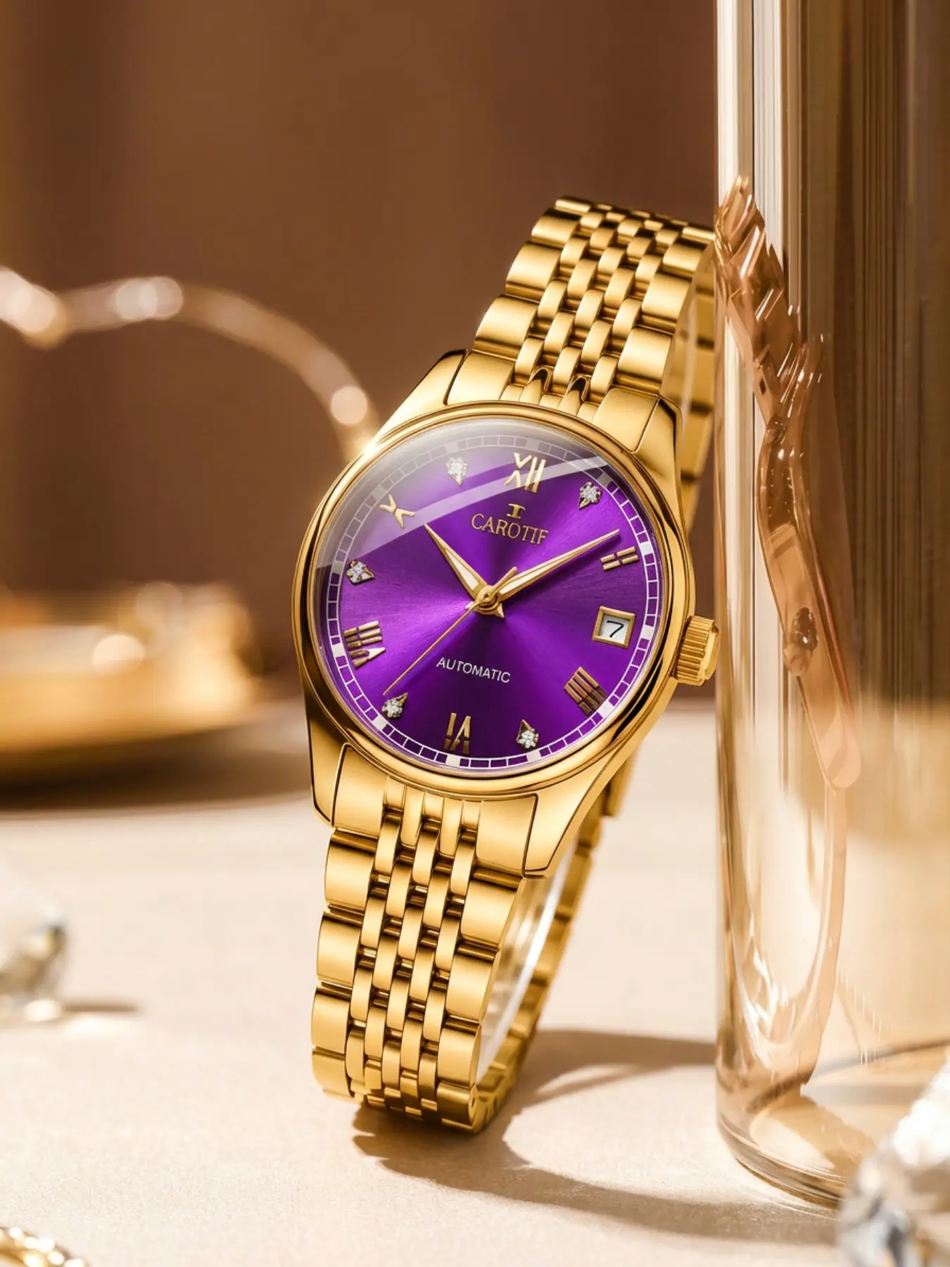 Women's Case Dial Watch, Mechanical Movement, Stainless Steel Strap, Roman Numerals, Casual Business Style, Analog Watches
