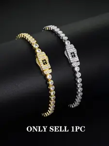 Iced Chics 3mm Round Edge Full Zircon Cross Bracelet, Unisex Hip Hop Jewelry, Versatile Rhinestone Accessory for Men and Women, Rhinestone Decorated Bangle, Cross Design Bangle