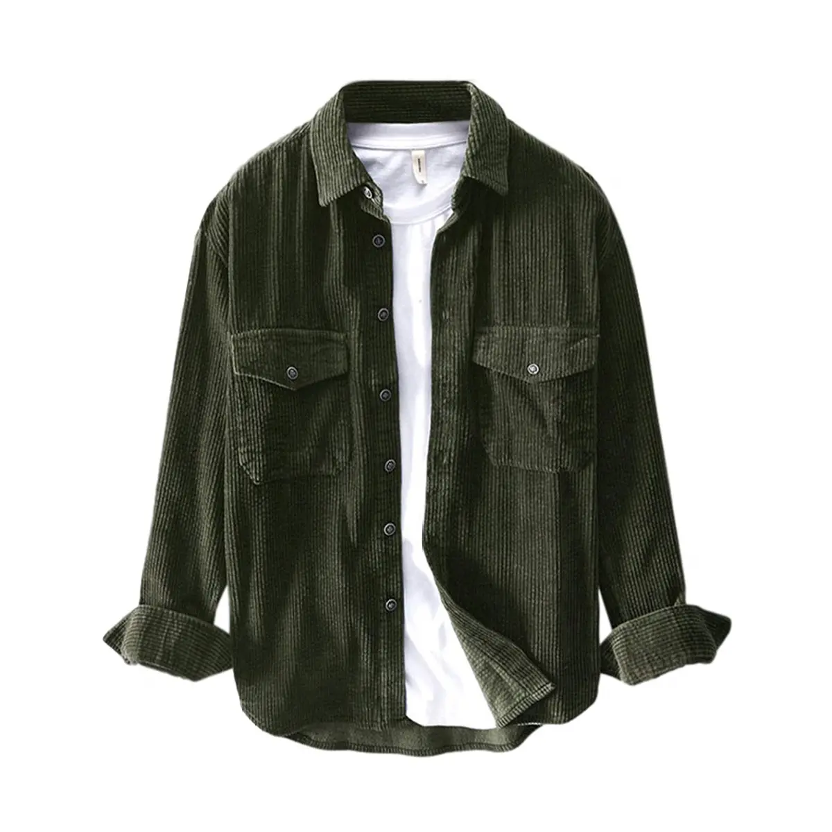 Kingapril Men's Corduroy Shirts Casual Lapel Collar Button Down Corduroy Shacket Jacket Overshirt Menswear