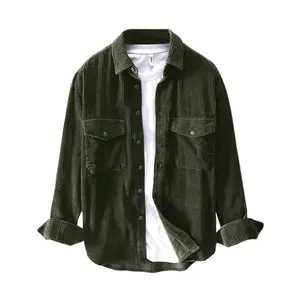 Kingapril Men's Corduroy Shirts Casual Lapel Collar Button Down Corduroy Shacket Jacket Overshirt Menswear