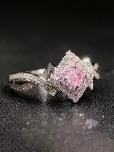 1 PC Classical Pink Cubic Zirconia Ring Artificial Zircon Ring Elegant Ring For Women For Wedding Engagement Anniversary Party Jewelry Valentine's Day Gift
