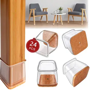 24 Pcs Square Chair Leg Protectors ,Silicone Felt Furniture Leg Pads Caps Covers for Hardwood Floors ,No Noise, No Scratches