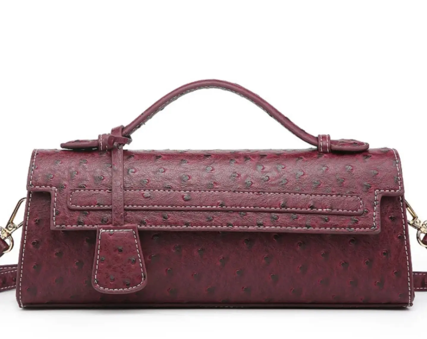Miss Millie Burgundy Ostrich-Textured Crossbody Handbag