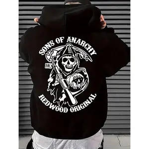 Outlaw Skull Biker Hoodie Vintage Reaper Graphic Pullover Sweatshirt Unisex Black Streetwear Motorcycle Style Hoodie Cozy Casual Hoodie for Men Women Gothic Skull Biker Fashion Gift