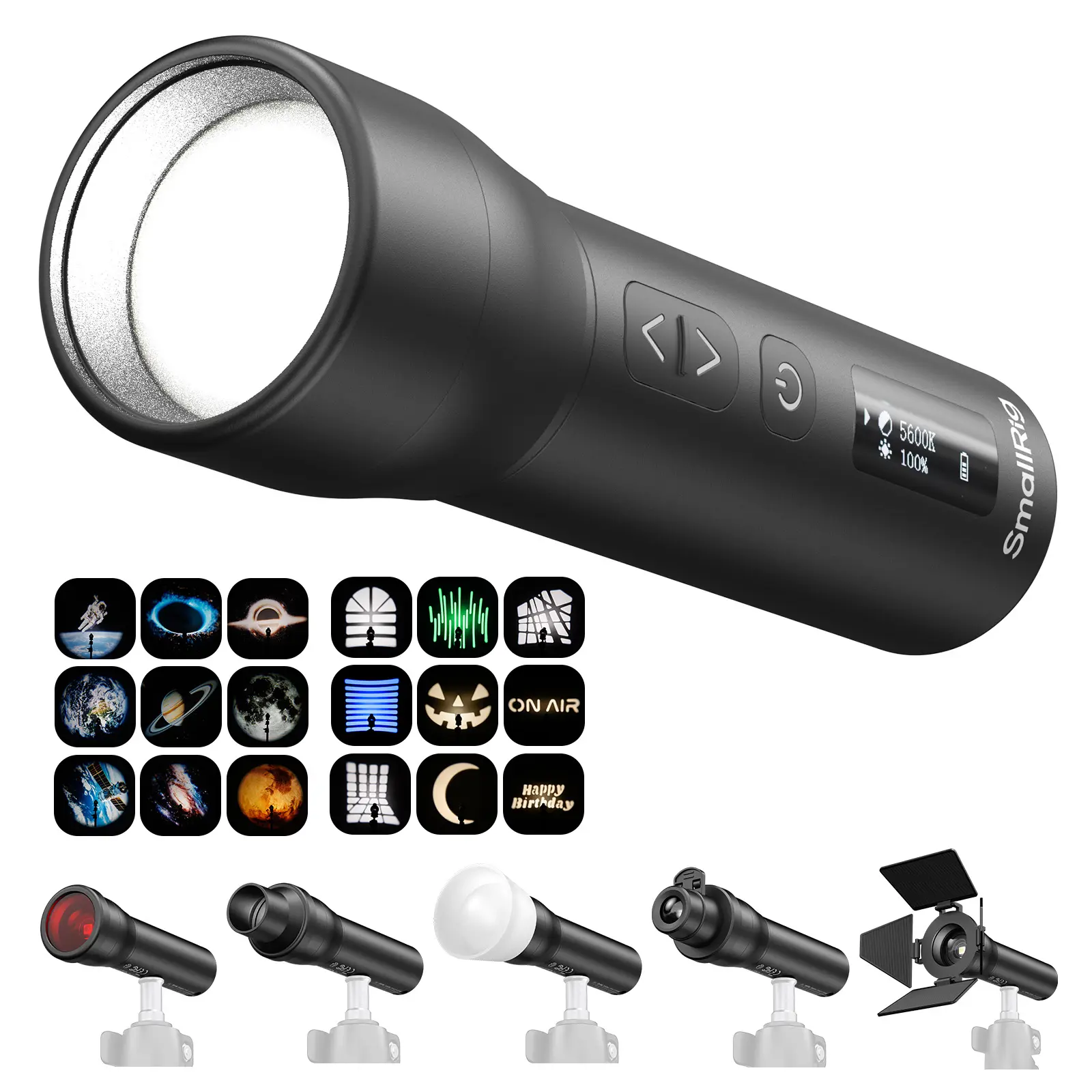SmallRig RF 05B Portable LED Photography Flashlight 1900K-8000K, 2600mAh 5W-8W Zoom Video Light with Gobos Film Slides Filters Barndoor Spotlight Snoot Diffuser for Content Creators, IP65 Rating -6137