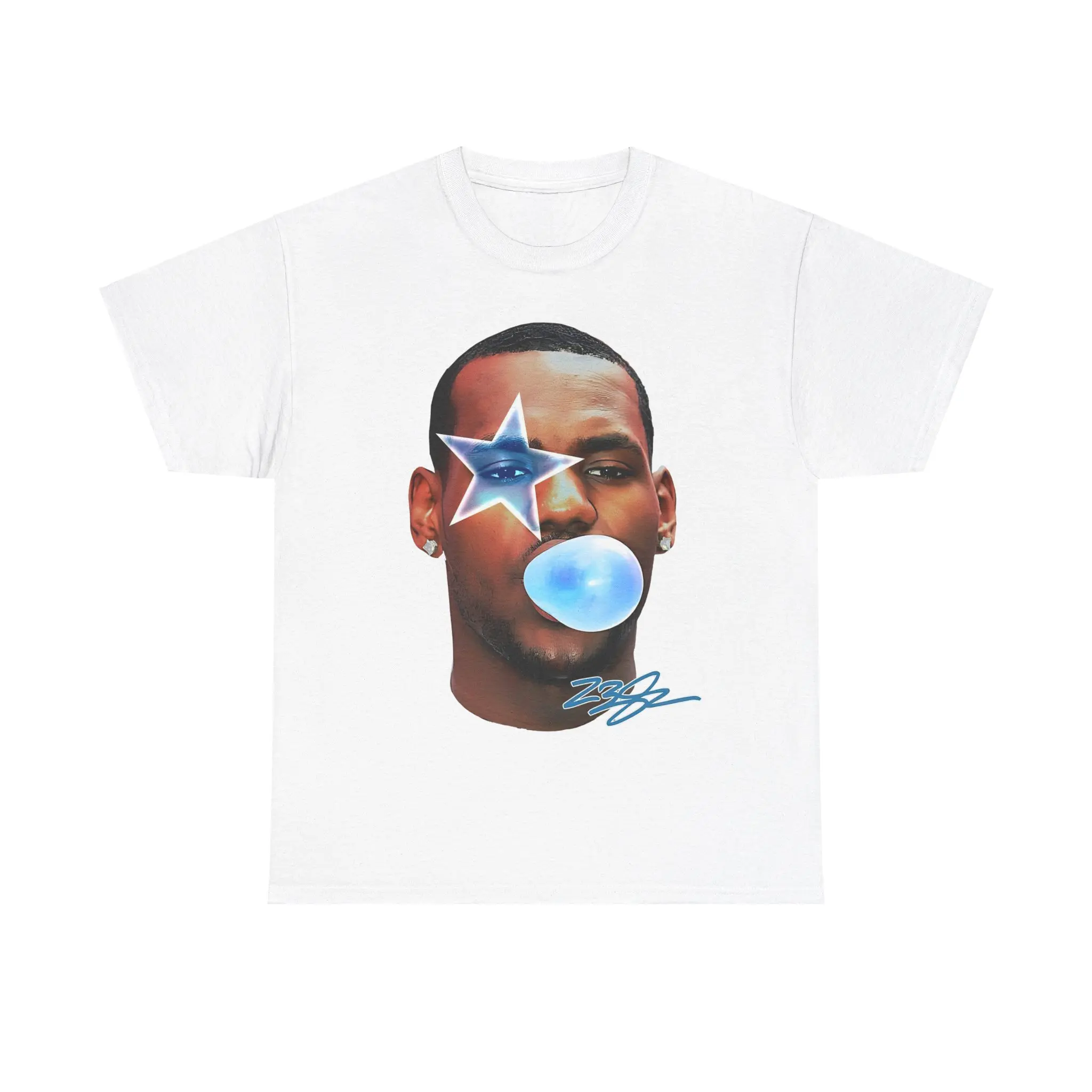 Men's Lebron James Big Face Graphic T-Shirt, White Round Neck Short-Sleeve Classic Stylish Streetwear Top, Tops, Shortsleeve, Print, Clothes