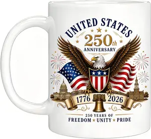 11oz White Ceramic USA 250th Anniversary Mug (1776-2026) - Patriotic Eagle, American Flag Drink Cup for Independence Day, Coffee & Birthday Gifting to Veterans (Home & Festive Party Supplies)