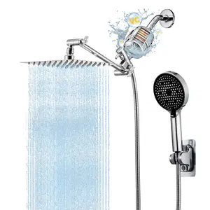 Filtered Shower Head, 8" High Pressure Rain Head/Handheld High Pressure Shower Combination with 11" Extension Arm, 4 Adjustable Leakproof Shower Heads with Bracket/Hose, Adjustable Height/Angle