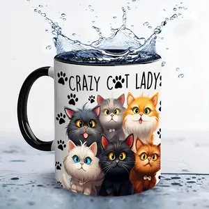 Crazy Cat Lady 11oz Ceramic Mug Fun Cat Pattern with Paw Prints Dishwasher Safe Perfect for Coffee Tea Ideal Gift for Cat Lovers Birthdays Valentine’s Day Christmas Glossy Cer